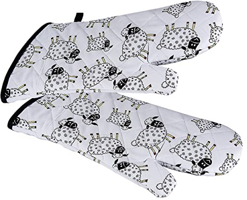 SPOTTED DOG GIFT COMPANY - Topflappen Handschuh, hitzebeständig extra lang Schaf-Motiv Küche Deko Tierliebhaber Geschenk für Frauen und Koch