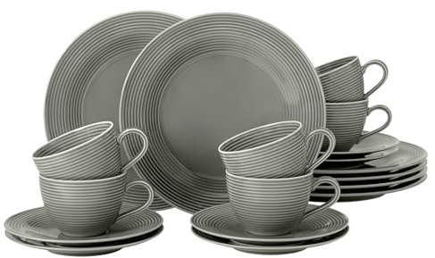 SELTMANN WEIDEN Kaffeeservice 18-teilig BTR - Beat - Form: Rund mit Rillenrelief - moderner Stil - Perlgrau - Color Glaze