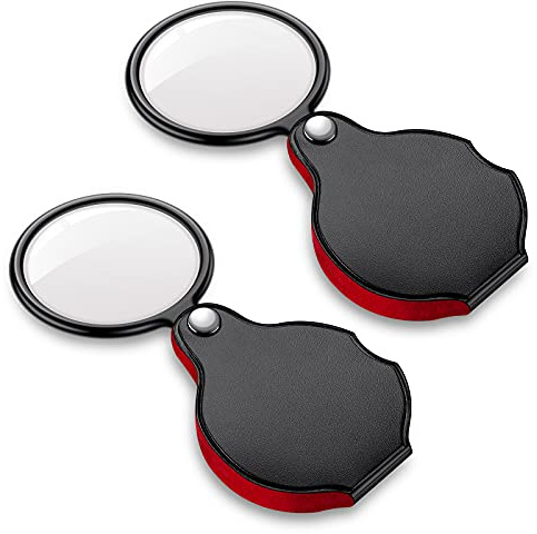 2PCS Upgrade Small Magnifying Glasses for Kids/Senior, Pocket Magnifier for Reading/Close Work, Mini Folding Magnifying Magnify Glass with Protective Sheath, Ideal for Repairing/Hobby/Coins, 1.96