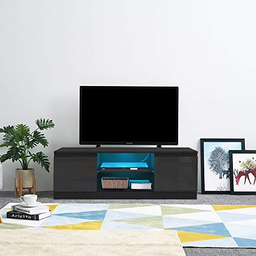 Panana Modern High Gloss Doors TV Stand Cabinet TV Unit 120cm with Storage Entertainment Unit Living Room Furniture (Black)