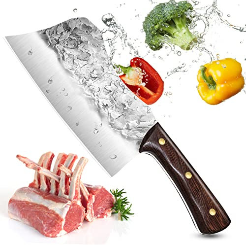Home Safety Couteaux Cuisine Professionnel,Couteau de Boucher Lame Fortement Épaissie Pour Casser les Os, Hache de Boucher en Acier Inox Allemand de Haute Qualité, Pour la Maison et la Restaurant