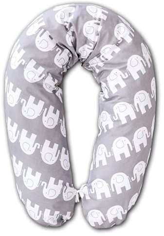 LOOLAY® 2 seitig Minky/Baumwolle Stillkissen XXL SUPER WEICH Lagerungskissen Seitenschläferkissen Ink.Bezug 170 cm (Elefant grau/Minky grau)