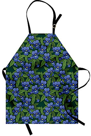 ABAKUHAUS Stiefmütterchen Kochschürze, Top View Blüten und Blätter, Höhenverstellbar Klare Farben ohne verblassen, Ceil Blau Grün Smaragd