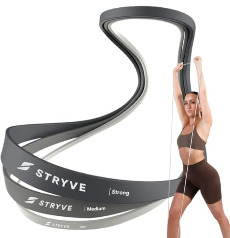 STRYVE Fitnessbänder Widerstandsbänder Set – Naturlatex Resistance Bands 3-4 Stärken + Tragetasche, Übungsanleitung - Bestes Design - Krafttraining, Calisthenics, Klimmzug, Pilates