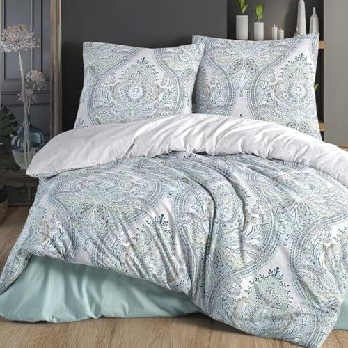 ZIRVEHOME Bettwäsche-Set 135x200 cm. zweiteilig, Baumwolle Bettbezug türkis Paisley Muster, Ruma V1