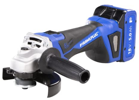 Rawlplug Cordless Angle Grinder 125mm | Grinder Tool Set with Charger and 2 Li-Ion Batteries | Hand Grinder 18V Brushless | Electric Tile Cutter Precise Cutting Grinding of Steel and Concrete
