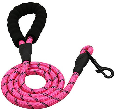 MMSGA Starke Hundeleine Große Hunde Schleppleine 1.5 m, Mittlere und Große Hundeleine mit Bequem Gepolstertem Griff und Stark Reflektierenden Fäden (Rosa)
