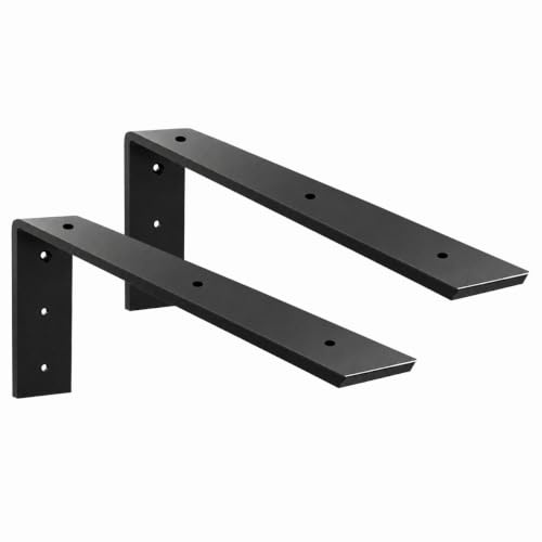 WINKER Countertop Support Bracket 2 Pack Heavy Duty 3/8 Thick Hidden L Shelf Bracket 12 x 6 x 2.5 Metal Corbels for Quartz/Granite/Wood/Concrete/Laminate Countertops, Black
