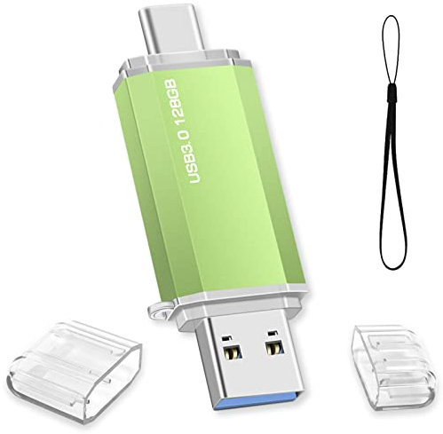 Clé USB C 128 GO, Clé USB 128Go 3.0 OTG Type C Flash Drive 2 en 1 Pen Drive Portable Clef USB Mémoire Stick pour Ordinateur Portable/PC/Voiture/Tablette/Smartphone/TV (Vert)