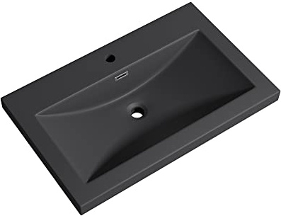 Mai & Mai Waschbecken Einbauwaschbecken Waschschale Waschtisch Mineralguss Matt Anthrazit 1 Armaturenloch Überlauf-Funktion Breite: 76,5cm Col01