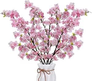 SLFYEE Dunkelrosa 3pcs 109cm Künstliche Blumen Kirschblüten Kunstblumen Sakurra Blumen Unechte Seidenblume Lange Stiele Plastikblumen Pink für Vase Zimmer Balkon Garten Feiern Frühling Deko