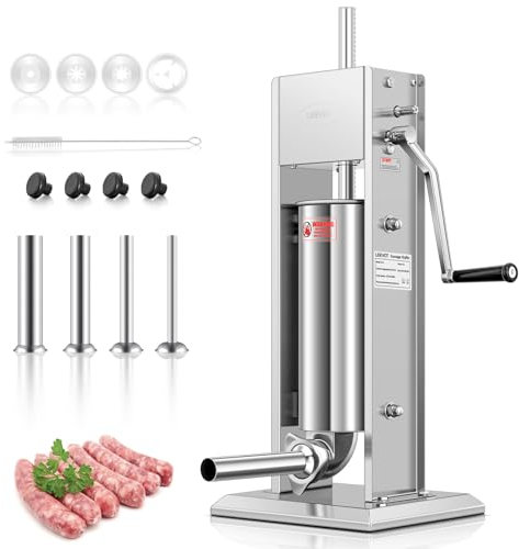 LEEVOT Insaccatrice per Salsicce 5L/11Lb, in Acciaio Inossidabile 304, Regolabile, 2 Velocità, 4 Tubetti di Riempimento