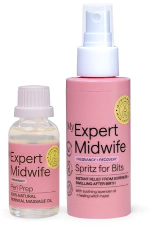 My Expert Midwife Just For Bits Birth & Recovery Essentials (Pack of 2) | Pregnancy & Birth Duo, Perineal Massage Oil 30ml & Relief Spray 100ml, Prepares Perineum & Provides Soothing Relief, UK Made