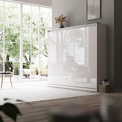 SMARTBett Schrankbett Classic 160x200 Bettschrank Wandbett Weiss/Weiss Hochglanz 160 Horizontal