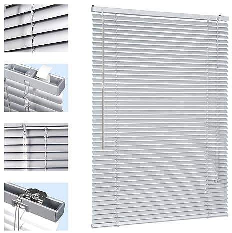 Sekey Klemmfix-Jalousie für Fenster freihängend, 25mm Alu-Lamellen, mit Bohren, inklusive Montagematerial Aluminium-Jalousie ohne Bohren, 40x130cm,Silber