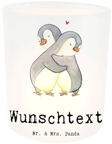 Mr. & Mrs. Panda Personalisiertes Windlicht Pinguin Beste Cousine der Welt - Personalisierte Geschenke, Verwandtschaft, Cousin, Danke, mit Name, Familie, Kusine, Windglas, Laterne, Cousinchen