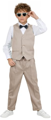LOLANTA 4-teiliger Anzug für Jungen, Westen-Set, Kindergeburtstag, Hochzeitsparty, Beige, 6-7 Jahre, 130