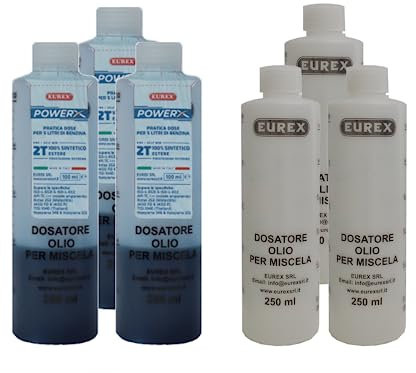 MISURINO DOSATORE PER OLIO MISCELA DA 2% A 6% CON TAPPO + 100 ml POWER X 100% SINTETICO - ESTERE - Olio 2 tempi N. 3 Misuribni vuoti + N. 3 misurini con 100 ml. di olio