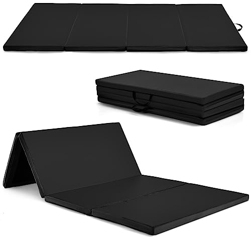 COSTWAY Colchoneta de Gimnasia, Alfombrilla de Suelo Suave 240x120x5 centímetros, Colchoneta de Ejercicio Plegable para Yoga Fitness Hogar (Negro)