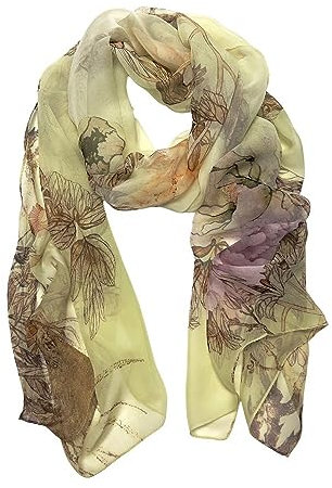 Humble Hilo Chiffon-Schal, durchscheinend, leicht, Kopfband-Accessoire für Damen, Hellgelb mit brauner Blume, Einheitsgröße