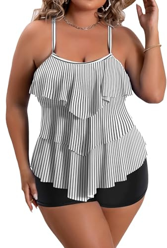 B2prity Women Plus Size Tankini Swimsuits Tummy Control Two Piece Bathing Suit Ruffled Flounce Swimwear with Shorts