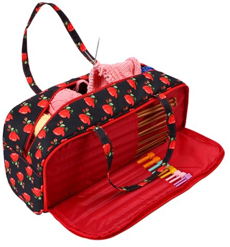 Coopay Knitting Bags for Wool and Needles Storage, Knitting Bag with Pin Case, Zipper Compartment for Up to 40cm Knitting Needles, Knitting Project Storage Travel Bag, Large Yarn Holder, Rose