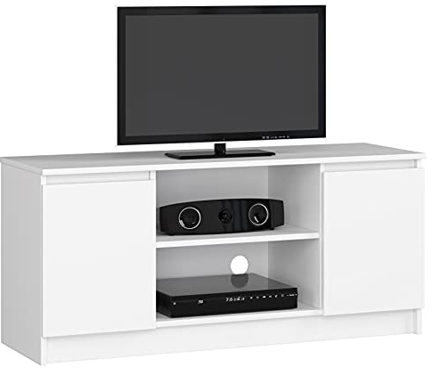 Home Collective Fernsehschrank 120cm breit mit Zwei Türen und Zwei offenen Regalen, TV-Schrank, Lowboard, Wohnzimmer Schlafzimmer in Weiss