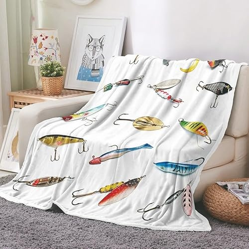 EHOMERY Kuscheldecke Flauschig Kinder Decke Zum Selber Gestalten Kuscheldecke Weiß Flauschige Decke Fisch Schwimmen Frühlingsdecke Dekorative Weiche Kuscheldecken 240x180cm