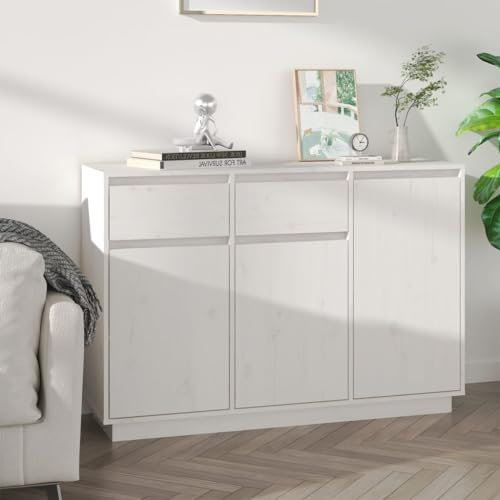 ULUYYUC Sideboard, Wohnzimmerschrank Tv Board Sideboard Wohnzimmer Vitrinenschrank Geeignet für Schlafzimmer Büro Speisesaal Wohnstube Weiß 110x34x75 cm Massivholz Kiefer