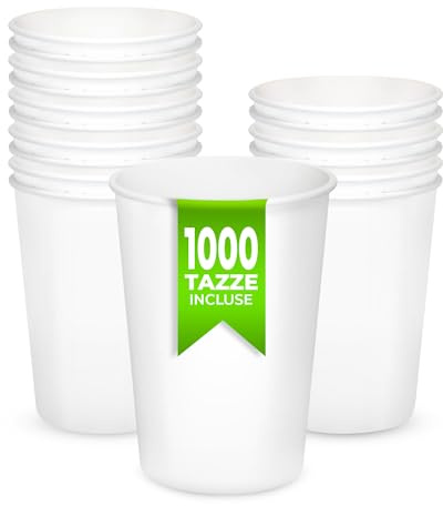 MC Weiße Pappbecher 210 ml 1000 Stück (20 Packungen mit je 50 Stück) Kaffeebecher aus Papier geeignet für heiße und kalte Getränke. Einwegbecher bis zu 70 °C für 2 Stunden