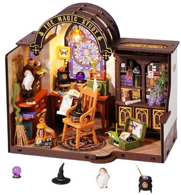 Rolife DIY Miniature House Kit, Mini House Building Kit The Magic Study, Dolls House Miniature Kit Desk Bookshelf Decoration, Model House Gift DG166
