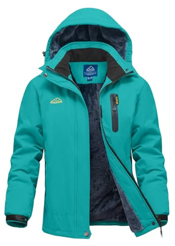 donhobo Damen Skijacke Winter Fleecejacke Wasserdichte Winddichte Warme Fleece Gefütterte Funktions Outdoor Wanderjacke Softshell Jacke mit Abnehmbarer Kapuze, Blau, L