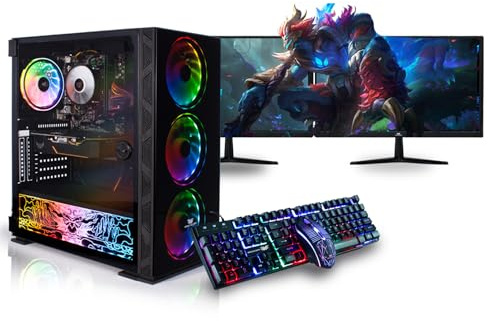 Veno Scorp Gaming PC Dual 22 Monitor Bundle Intel Core i7-6700 Processor RX 580 8GB Graphics Card - 16GB Ram - 512GB SSD - 550W PSU - Windows 10 - WiFi - Neonzilla 4