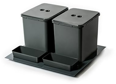 Generico Cubo de basura para cajón extraíble bajo fregadero de cocina, 60 cm, 2 cubos de 30 cm para reciclaje