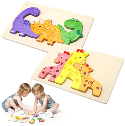 HENGBIRD 2er Pack Holzpuzzle für Kleinkinder Holzspielzeug Baby Steckpuzzle Holz Montessori Spielzeug Holzsteckspiel Lernspielzeug Pädagogisches Spielzeug Geschenk für Kinder Jungen und Mädchen