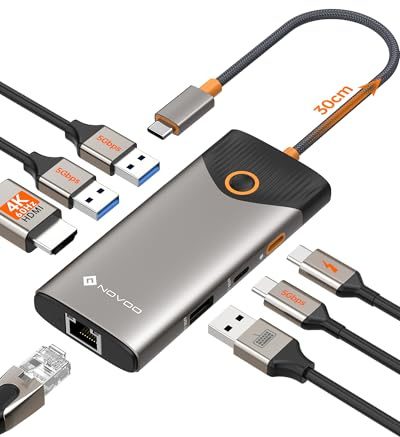 NOVOO USB C Hub Ethernet 4K@60 USB C HDMI Adapter Multiport Type C Adapter, 100W PD, 5Gbps USB-A/C Data Ports Docking Station Compatible for MacBook/iPhone/Dell/HP/Surface