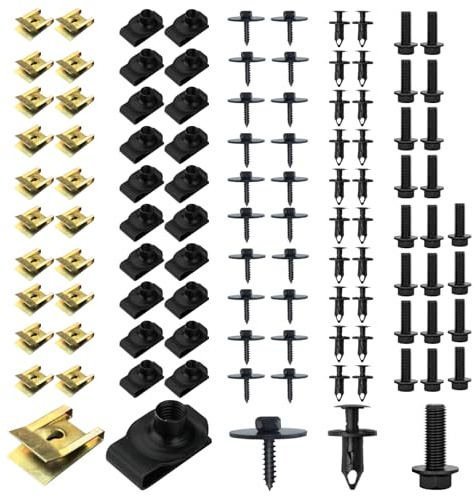 Fsaklaskdy 100 Pcs Clips de Fixation Voiture, Vis Et Boulons de Voiture, U-Clip Fixation, Écrou et Clip Garde-Boue Automobile, Agrafes Carrosserie, Vis Soubassement, Vis d'Aile Carrosserie