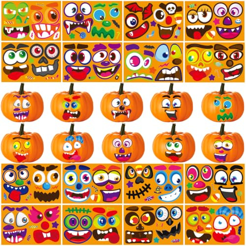 48 Stück Halloween Kürbis Sticker Deko, Halloween Kürbis Ausdruck Aufkleber für Halloween Party Dekorationen