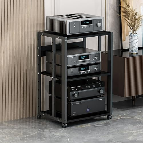 Valdoza Audio Rack mit 2/3/4 Ebenen, HiFi Regal mit Rollen, Audio Schrank für Zuhause, Verstärker-Rack mit Ablagen, TV Rack HiFi Möbel, beweglicher AV Turm für Stereoanlage & Heimkino