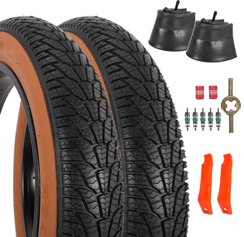RUHUO 2-Pack 20x4.0 Fatbike Reifen‌, 20 Zoll Mountainbike Reifen & Schläuche Set, ‌Faltbar‌ Ersatz Fahrradreifen Mit Reifenhebern ‌für‌ ‌Offroad-Fahrrad und E-Bike