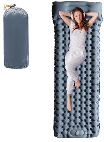 Biurany Self Inflating Camping Mat, Ultralight Sleeping Pad with Pillow Insulated for Backpacking Hiking Tent Travel (Grey)