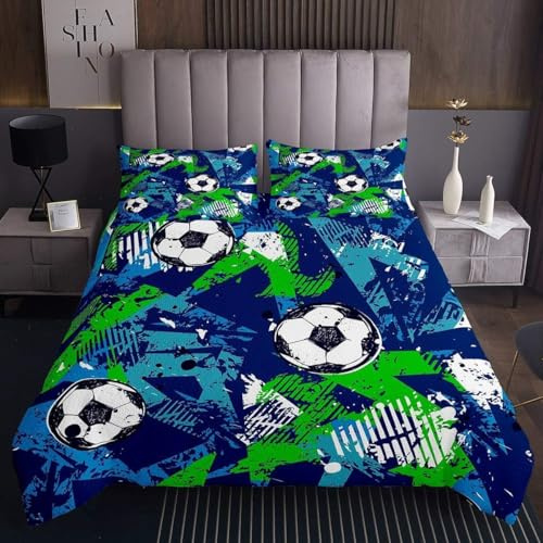 Generisch Handbemalt Bettwäsche 160x210 Fußball Einfacher Bettbezug mit ReißVerschluss, Weich und Kuschelig, Bestehend aus Einem Mikrofaser-Bettbezug und 2 KissenbezüGen 50 X 70 cm