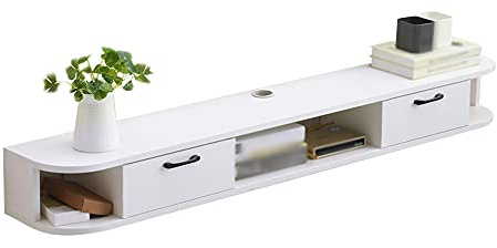 Wall-Mounted Floating TV Stand Cabinet - Solid Wood Unit with Wire Hole for Blu-Ray Player Satellite Box Cable Box and Gaming Consoles - Stylish Home Entertainment Furniture