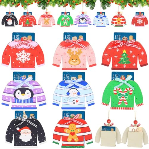 8 Stück Weihnachten Geldgeschenke Holz, Weihnachtsbaum Anhänger Geldgeschenke, Weihnachtsbaum Geldhalter Ornamente, Weihnachts Sweater-Geldhalter, Christbaumschmuck Holz für Weihnachten Geschenk
