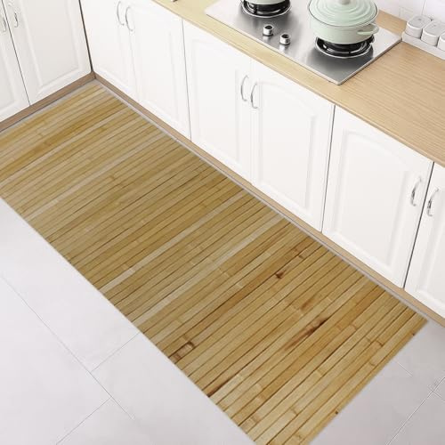 SaRani Teppichläufer aus Bambus mit Leisten, rutschfeste gummierte Unterseite (Naturbeige, 200 x 50 cm)