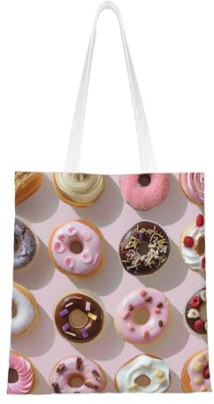 Sac fourre-tout en toile avec imprimé famille d'éléphants, sac à provisions réutilisable, sac à bandoulière pour voyage, plage, gym, travail, école, Cupcakes Donuts Muffins Sucre, Taille unique