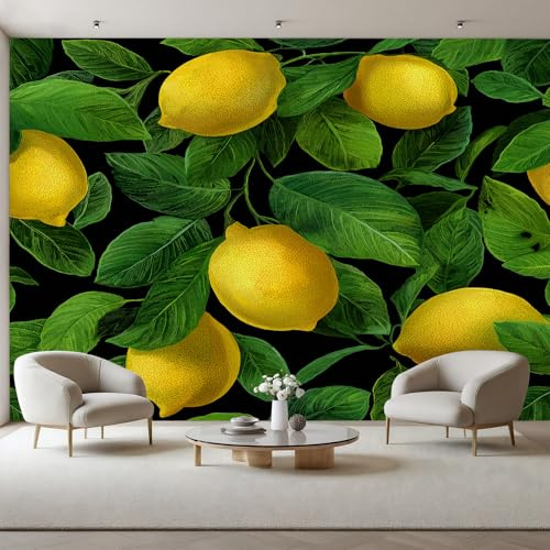 Générique Papier Peint Panoramique Fruits et Feuilles de Citronnier 500x317cm(L x H) Moderne Papier Peint intissé pour Chambre Salon Bureau Personnalisé Décoration Murale Feuilles Citron