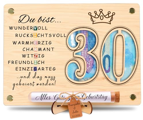 Charfia Geldgeschenke Geburtstag, Deko Geschenk 30 Geburtstag Frauen Männer Frau Mann Geschenke für Frauen Männer Geburtstagskarte aus Holz inkl. Ständer