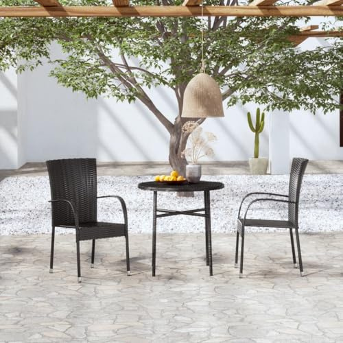Frdhee Balkonmöbel Set Bistroset Outdoor Möbel,3 TLG. Garten Essgruppe Poly Rattan Schwarz,Für Garten Terrasse Balkon