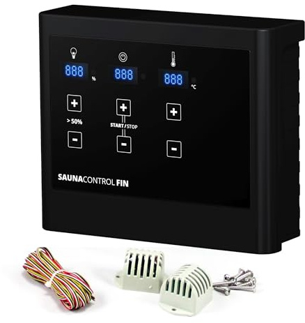 SULENO Saunasteuergerät Elektronisch finnisch, Digitale Saunasteuerung mit | Touch-Control, Temperaturregelung 10-100°C, für Saunaöfen 3,5-9 kW, Black Edition mit 2-Sensorentechnik